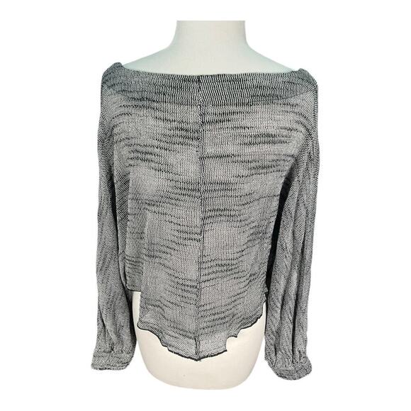 Free People Black & White Boat Neck Tight Knit Long Sleeve Cropped Sweater Small - Picture 12 of 12